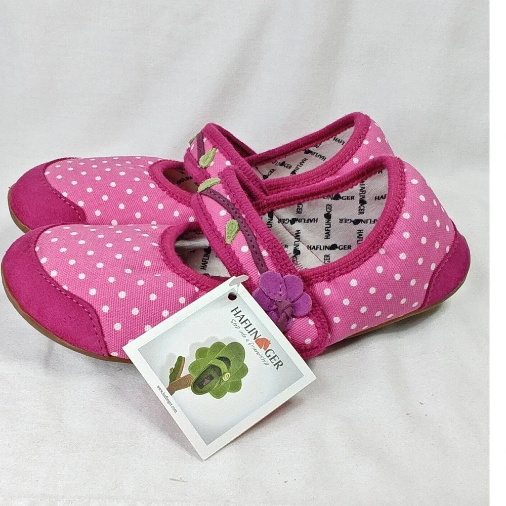 Haflinger Everest Veilchen Slipper House Shoes Pink Polka Dot Mary Jane Size 35